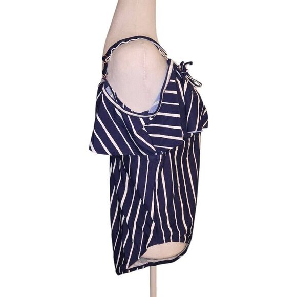Raisins Curve Women's PLUS Size 18W Navy/White Stripe One Piece Bathing Suit - Picture 2 of 8